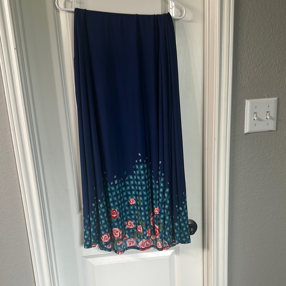 LuLaRoe Blue and Green A-Line Midi Skirt Casual Resort Wear